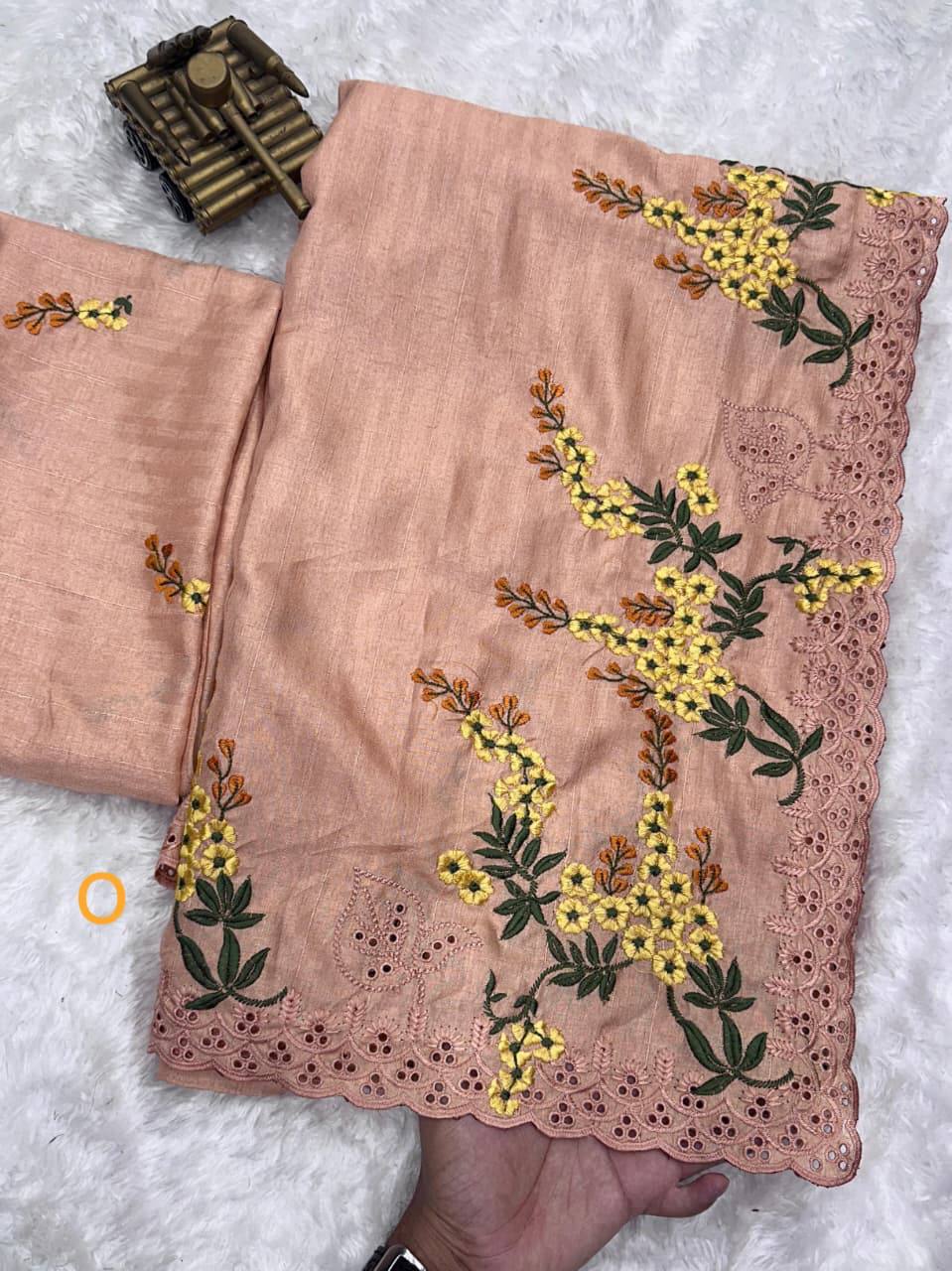 Premium Tusser Cotton Saree – Multi‑Thread Embroidery