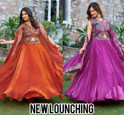 Premium Fendy Silk Lehenga‑Choli‑Dupatta Set with a 9‑meter flair lehenga and a shrug‑style dupatta