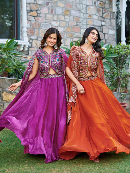 Premium Fendy Silk Lehenga‑Choli‑Dupatta Set with a 9‑meter flair lehenga and a shrug‑style dupatta