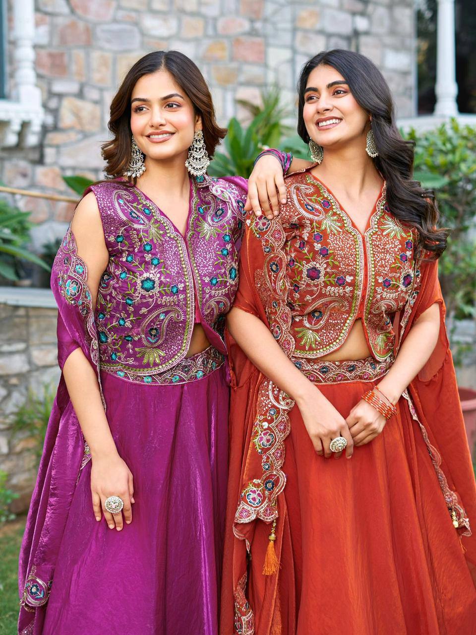 Premium Fendy Silk Lehenga‑Choli‑Dupatta Set with a 9‑meter flair lehenga and a shrug‑style dupatta