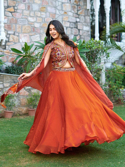 Premium Fendy Silk Lehenga‑Choli‑Dupatta Set with a 9‑meter flair lehenga and a shrug‑style dupatta