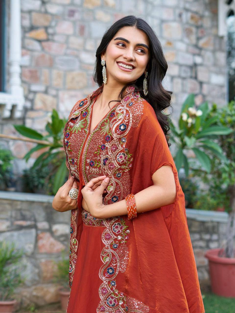 Premium Fendy Silk Lehenga‑Choli‑Dupatta Set with a 9‑meter flair lehenga and a shrug‑style dupatta