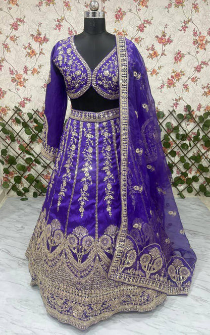 Premium Slub Silk Lehenga‑Blouse‑Dupatta Set with 3.5 meters Flair