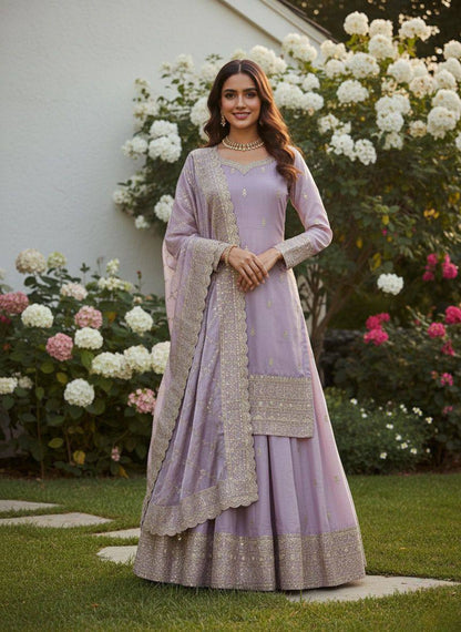 Premium GMY Silk Party Wear Set – Heavy Embroidery & Sequins Top, Palazzo & Dupatta