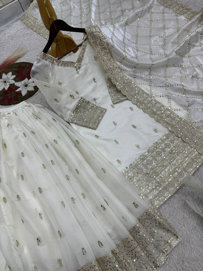 Premium GMY Silk Party Wear Set – Heavy Embroidery & Sequins Top, Palazzo & Dupatta