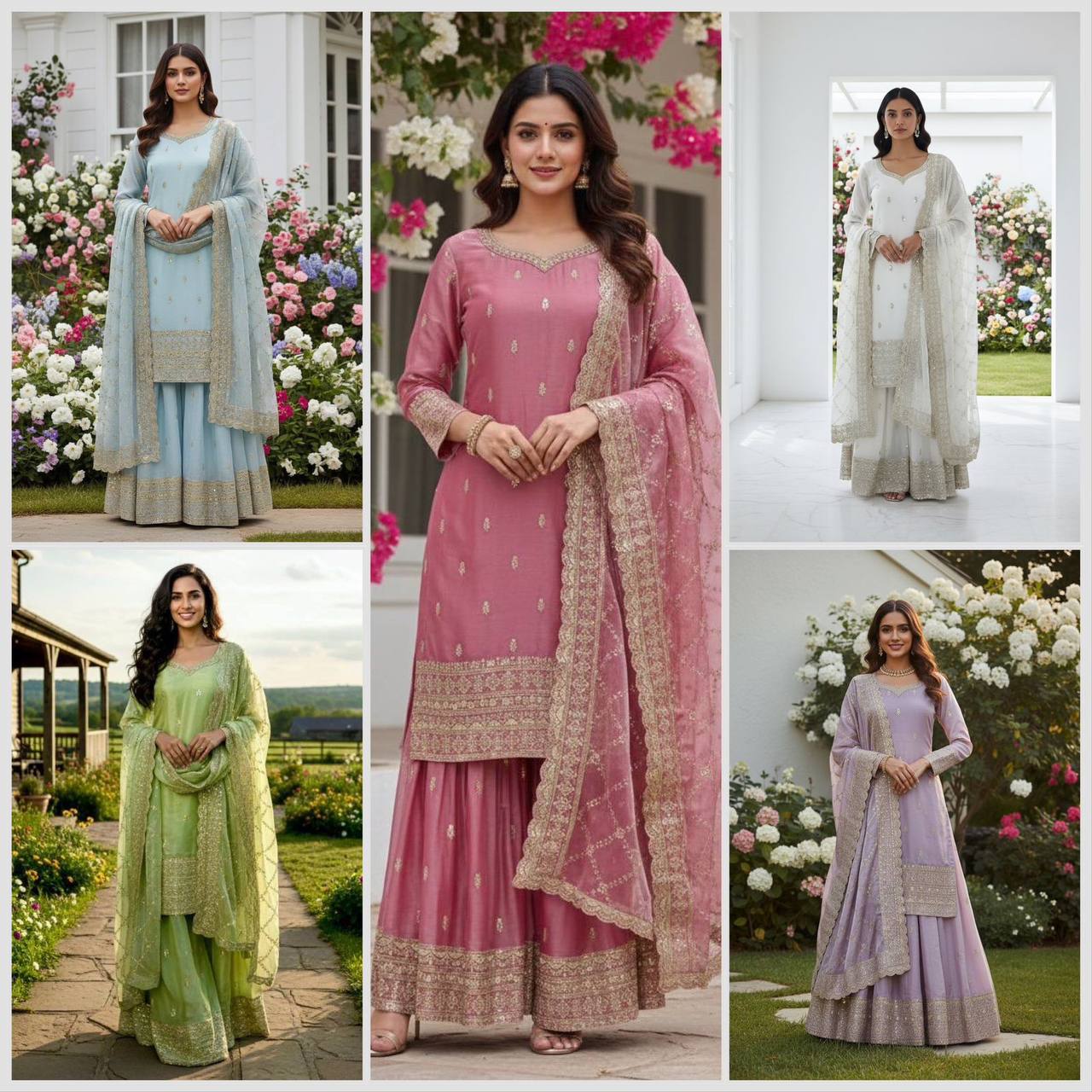 Premium GMY Silk Party Wear Set – Heavy Embroidery & Sequins Top, Palazzo & Dupatta
