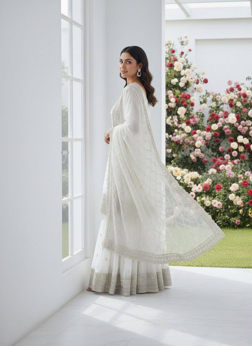 Premium GMY Silk Party Wear Set – Heavy Embroidery & Sequins Top, Palazzo & Dupatta