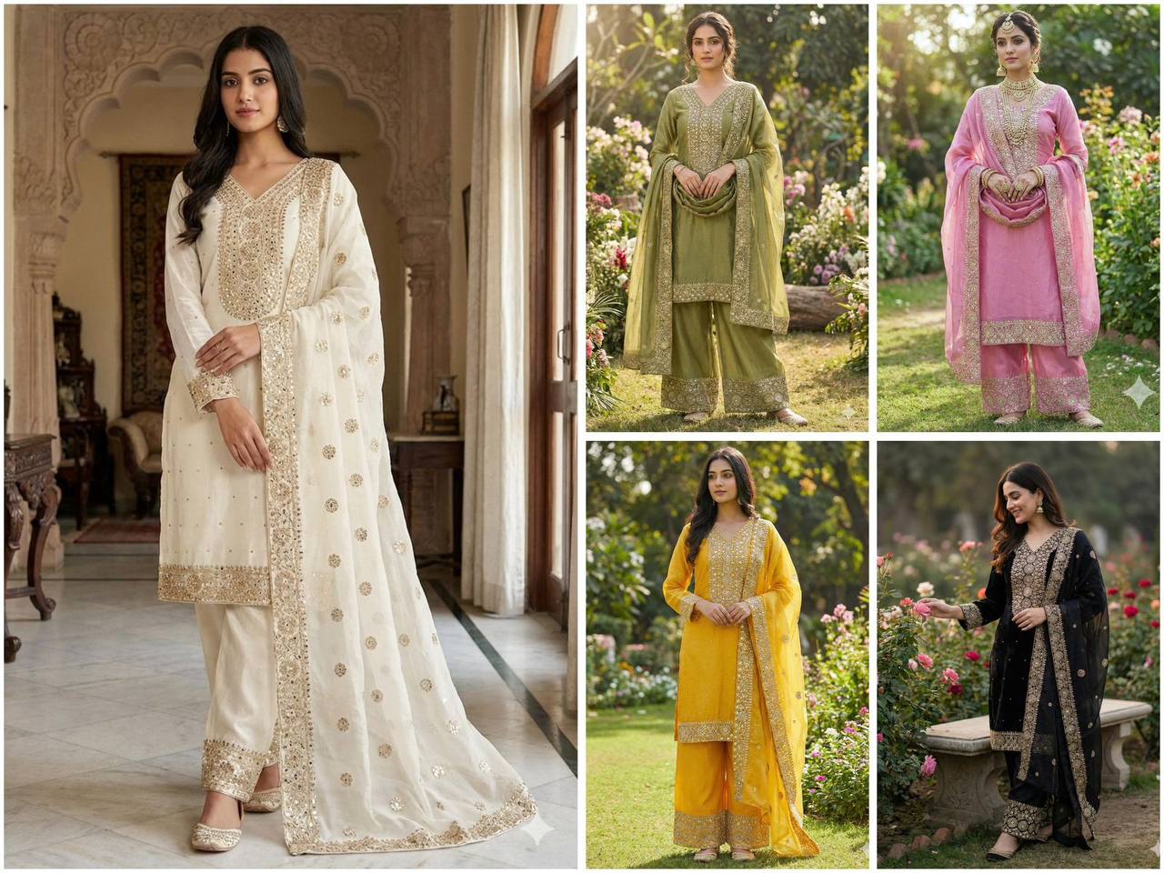 Premium Fendy Silk Eid Collection – Heavy Embroidery & Sequins Top, Palazzo & Dupatta