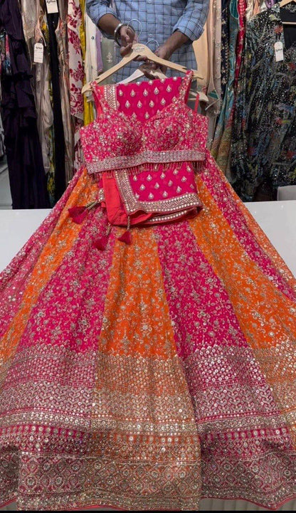 Premium Faux Georgette Bridal Lehenga – Sequins Embroidery with Mirror Work