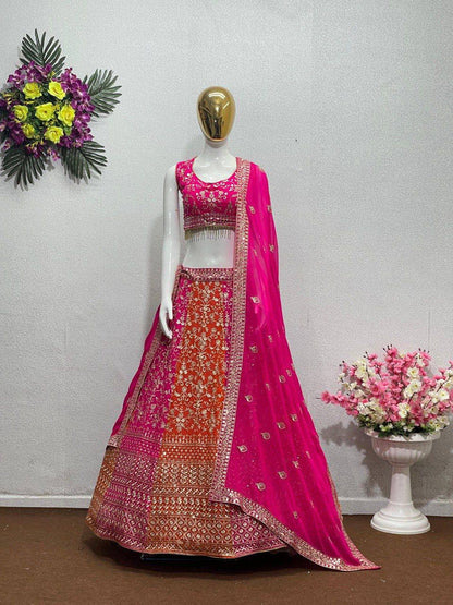 Premium Faux Georgette Bridal Lehenga – Sequins Embroidery with Mirror Work
