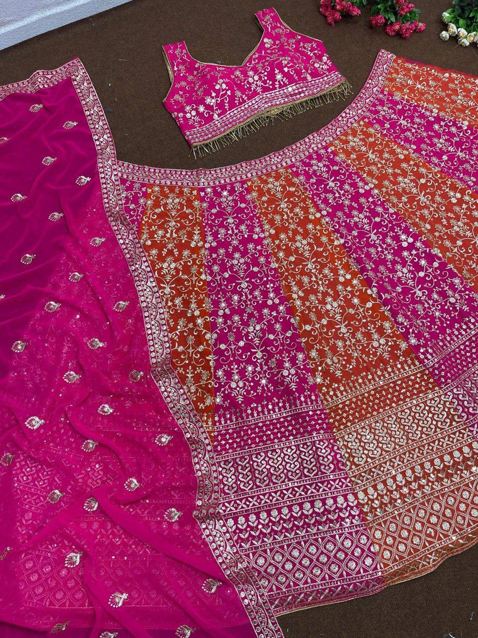 Premium Faux Georgette Bridal Lehenga – Sequins Embroidery with Mirror Work