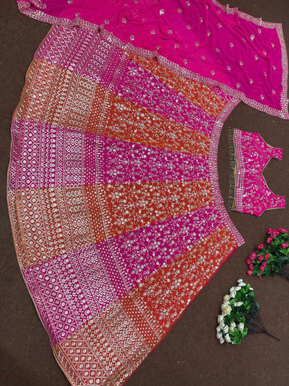 Premium Faux Georgette Bridal Lehenga – Sequins Embroidery with Mirror Work
