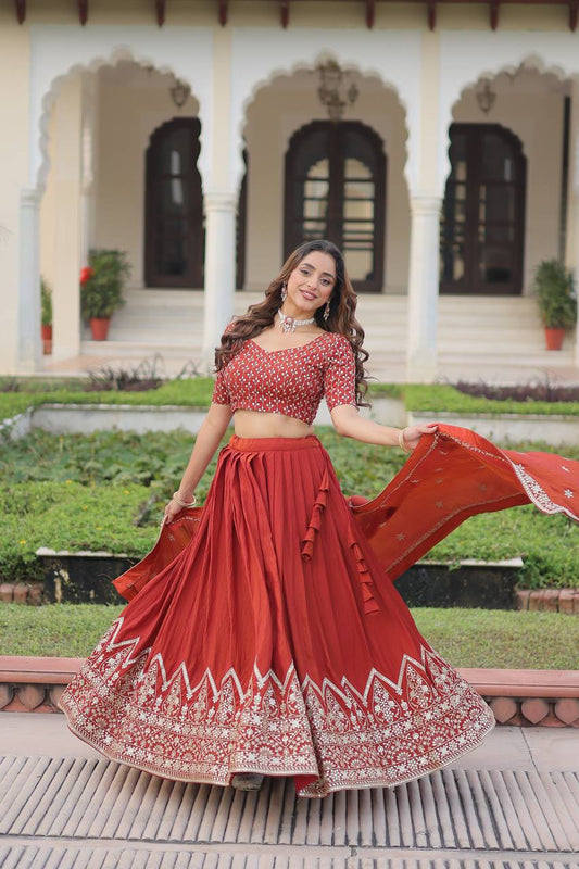 Premium NC Vichitra Silk Lehenga Choli – Sequins & Thread Embroidery