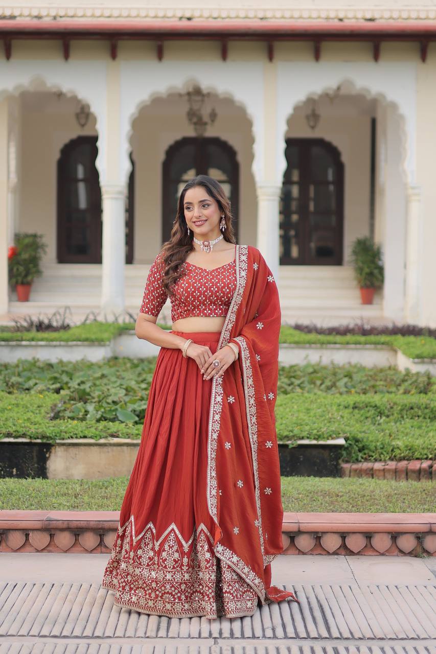 Premium NC Vichitra Silk Lehenga Choli – Sequins & Thread Embroidery