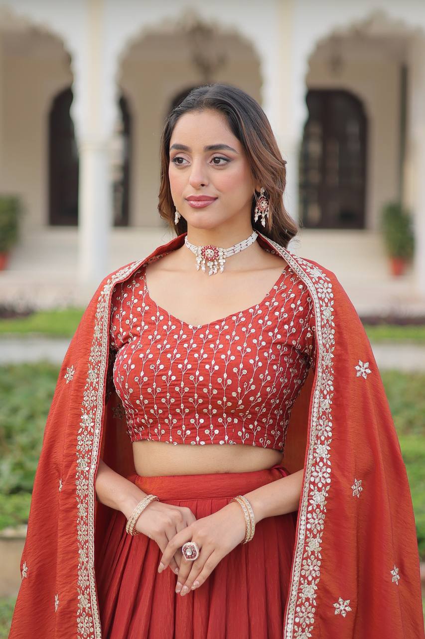 Premium NC Vichitra Silk Lehenga Choli – Sequins & Thread Embroidery