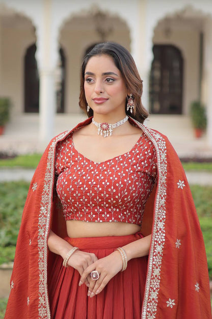 Premium NC Vichitra Silk Lehenga Choli – Sequins & Thread Embroidery