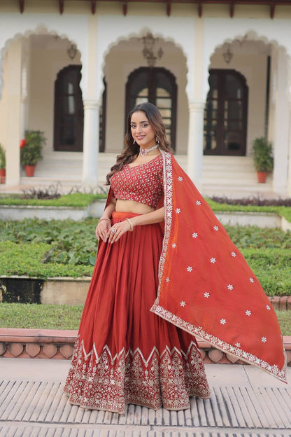 Premium NC Vichitra Silk Lehenga Choli – Sequins & Thread Embroidery
