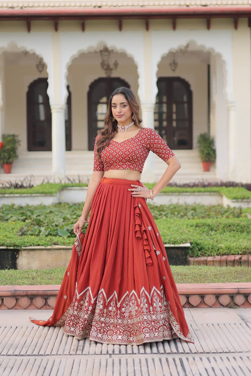 Premium NC Vichitra Silk Lehenga Choli – Sequins & Thread Embroidery