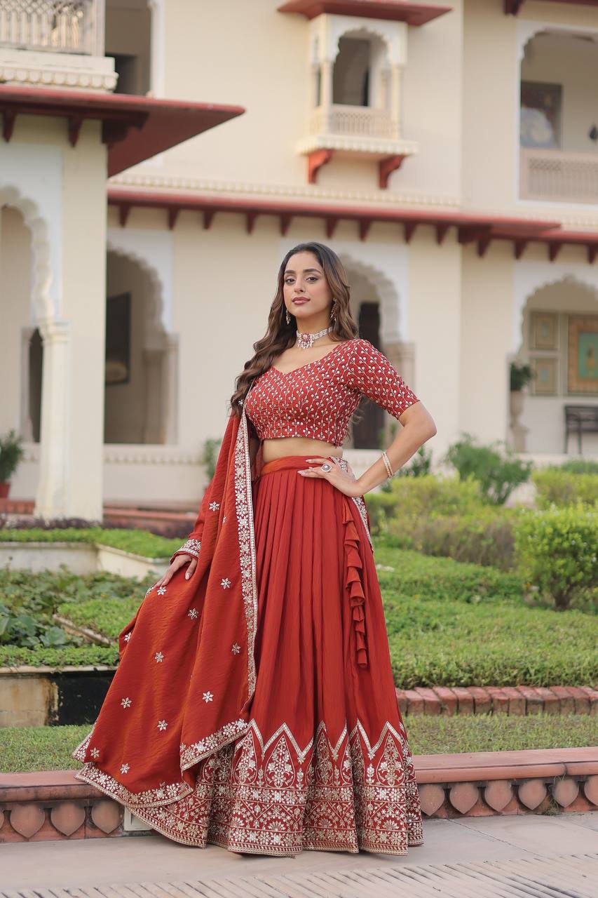 Premium NC Vichitra Silk Lehenga Choli – Sequins & Thread Embroidery