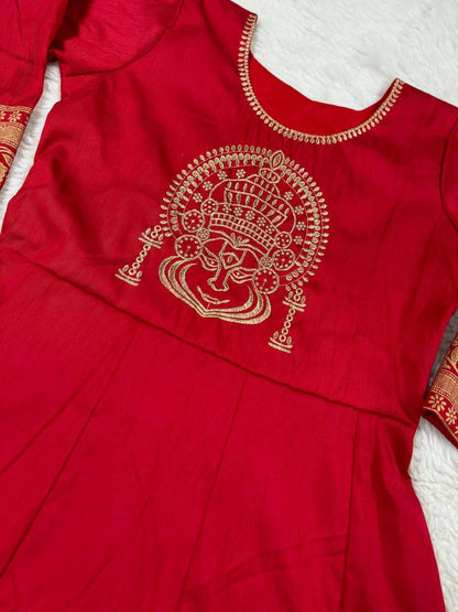Exclusive Joy Silk Gown – Embroidery & Foil Print Traditional Wear