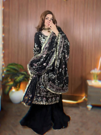 Premium Faux Georgette Top, Pant & Dupatta – Heavy Embroidery