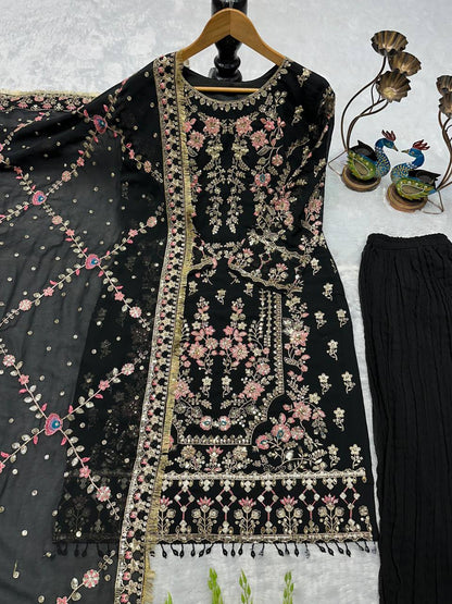 Premium Faux Georgette Top, Pant & Dupatta – Heavy Embroidery