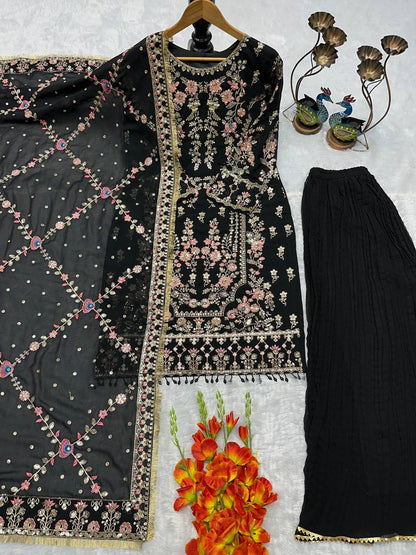 Premium Faux Georgette Top, Pant & Dupatta – Heavy Embroidery