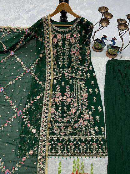 Premium Faux Georgette Top, Pant & Dupatta – Heavy Embroidery