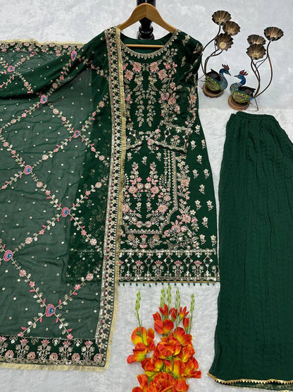 Premium Faux Georgette Top, Pant & Dupatta – Heavy Embroidery