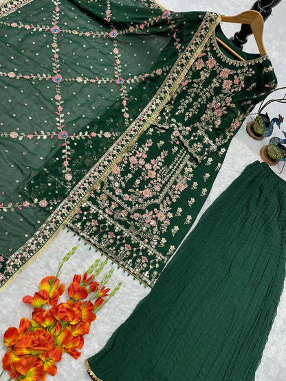 Premium Faux Georgette Top, Pant & Dupatta – Heavy Embroidery