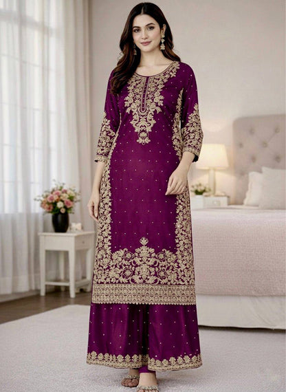 Premium GMY Silk Top, Plazzo & Dupatta – Heavy Coding Sequins & Moti Embroidery