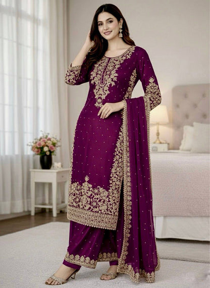 Premium GMY Silk Top, Plazzo & Dupatta – Heavy Coding Sequins & Moti Embroidery