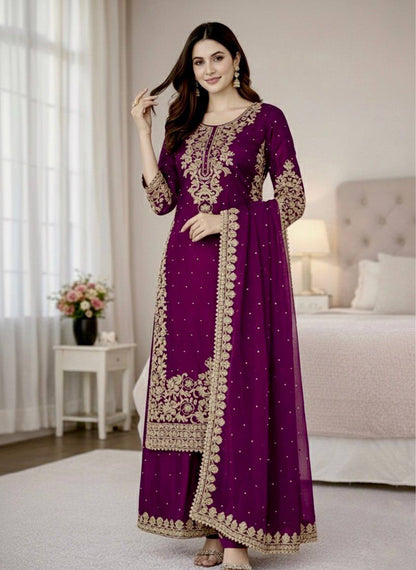 Premium GMY Silk Top, Plazzo & Dupatta – Heavy Coding Sequins & Moti Embroidery