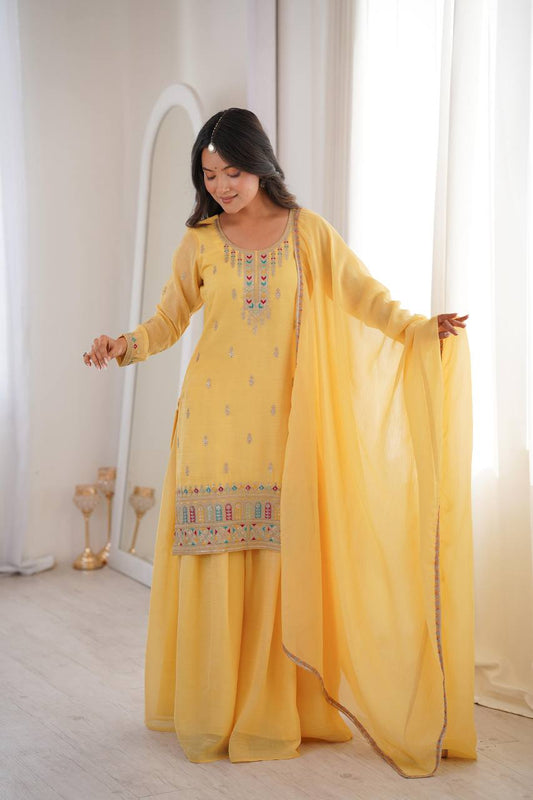 Premium Crunchy Silk Kurti, Sharara & Dupatta