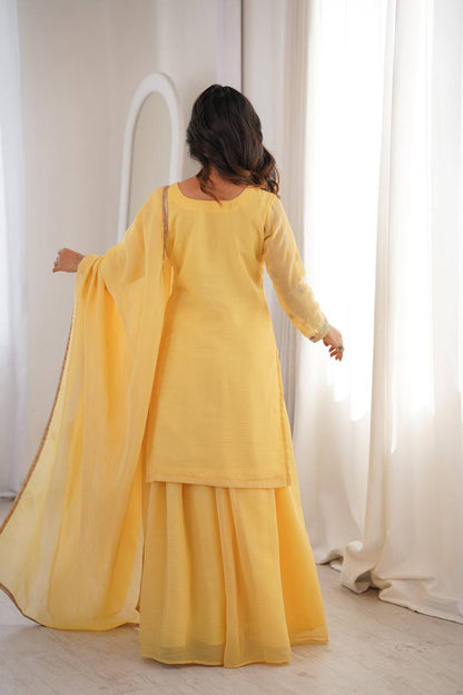 Premium Crunchy Silk Kurti, Sharara & Dupatta