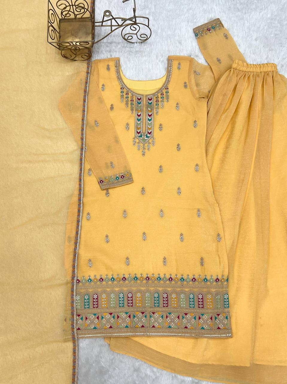 Premium Crunchy Silk Kurti, Sharara & Dupatta