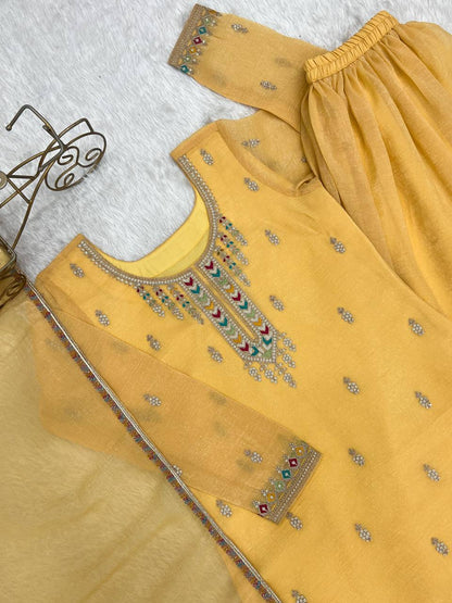 Premium Crunchy Silk Kurti, Sharara & Dupatta
