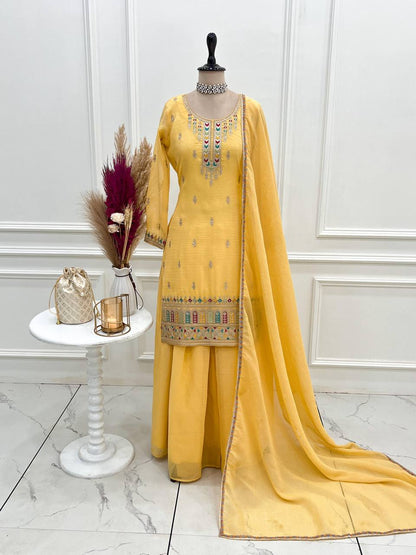 Premium Crunchy Silk Kurti, Sharara & Dupatta