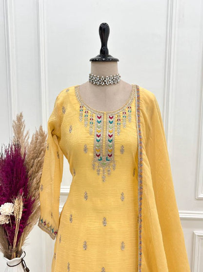 Premium Crunchy Silk Kurti, Sharara & Dupatta