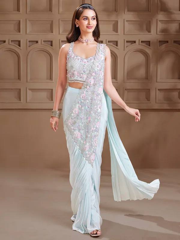 Premium Rangoli Silk Ready‑to‑Wear Saree with Fully Embroidered Blouse