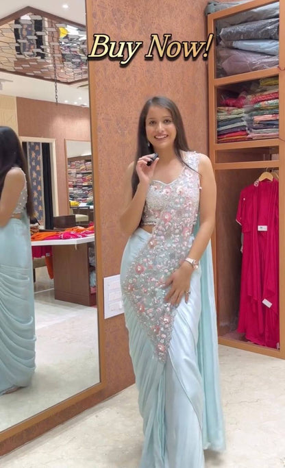 Premium Rangoli Silk Ready‑to‑Wear Saree with Fully Embroidered Blouse