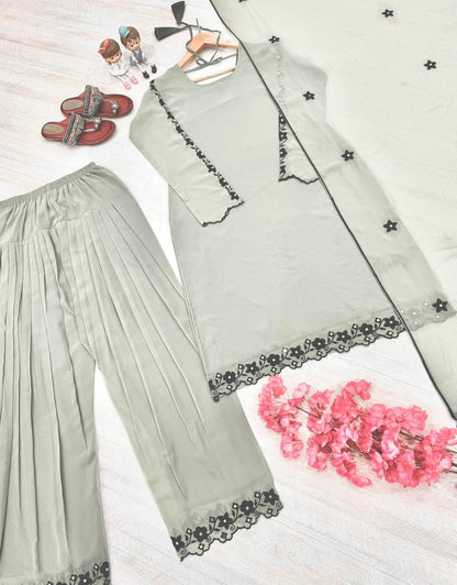 Premium Faux Georgette Top, Farshi Plazzo & Dupatta – Embroidery