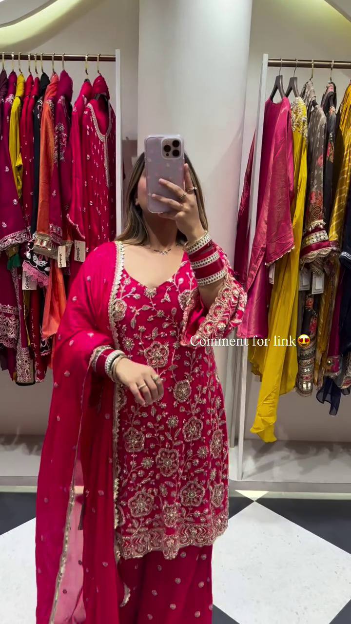 Premium Faux Georgette Top, Plazzo & Dupatta – Heavy Sequins Embroidery