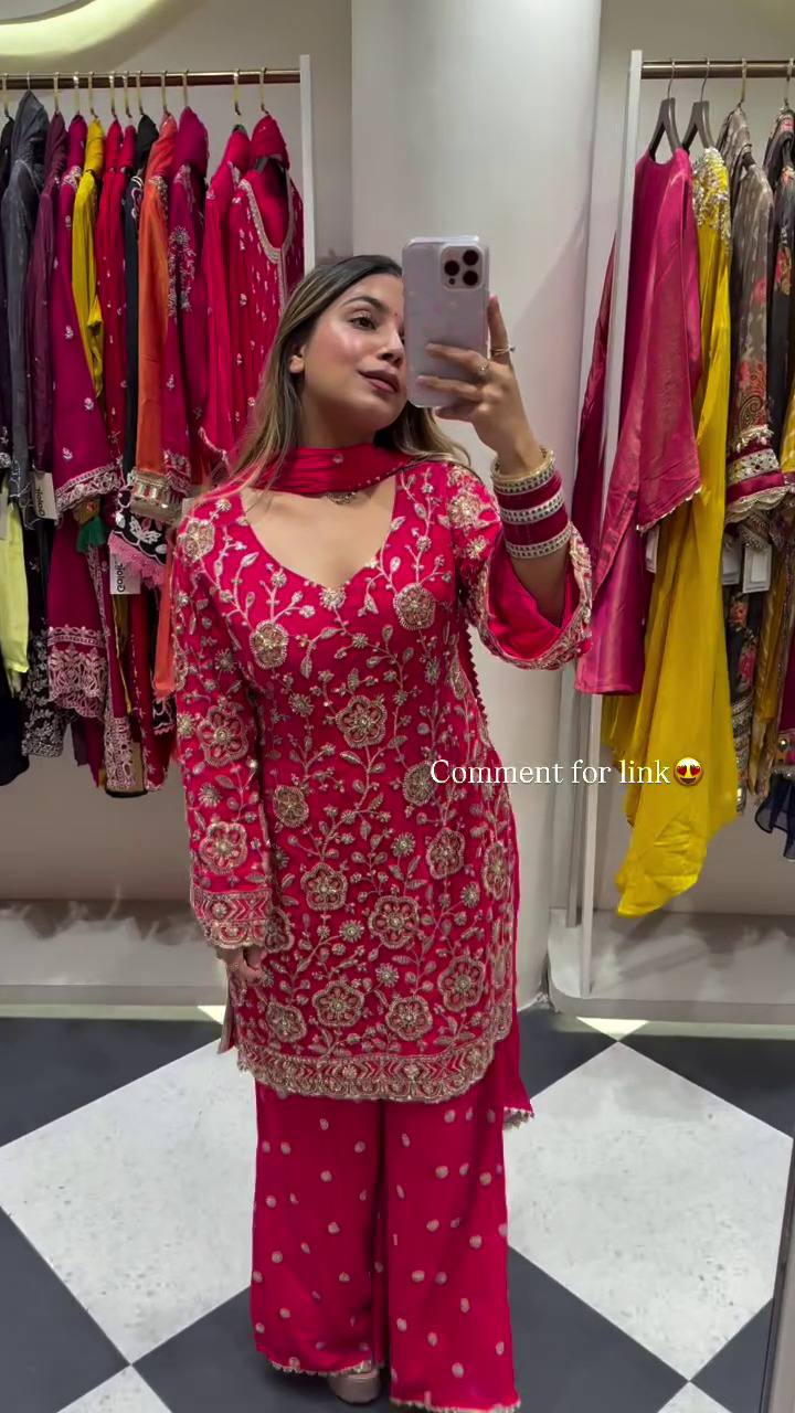 Premium Faux Georgette Top, Plazzo & Dupatta – Heavy Sequins Embroidery