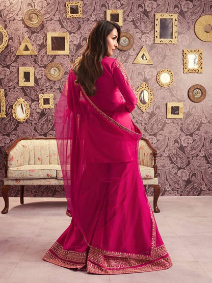 Premium Viscose Chanderi Silk Kurta, Plazzo & Net Dupatta