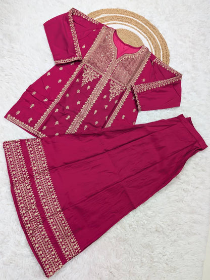 Premium Viscose Chanderi Silk Kurta, Plazzo & Net Dupatta