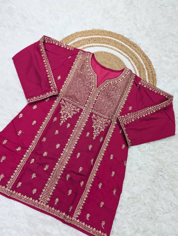 Premium Viscose Chanderi Silk Kurta, Plazzo & Net Dupatta