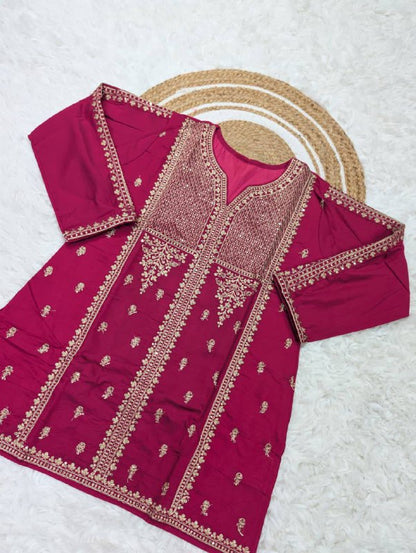 Premium Viscose Chanderi Silk Kurta, Plazzo & Net Dupatta