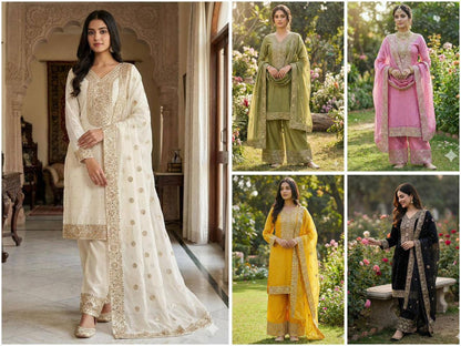 Premium Fendy Silk Top, Plazzo & Dupatta – Heavy Sequins Embroidery
