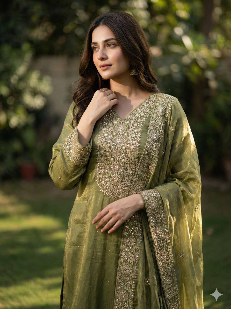 Premium Fendy Silk Top, Plazzo & Dupatta – Heavy Sequins Embroidery